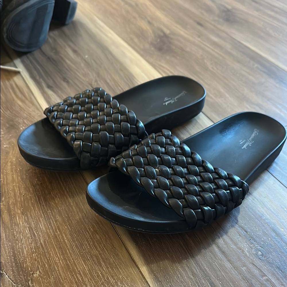 Black Woven Slide Sandals